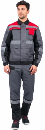 Костюм Виват-1 Премиум (тк.Протек,240) брюки, серый/черный/красный