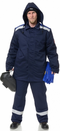 Костюм сварщика зимний Премиум 2 класс защиты (100% хб, 420), темно-синий/васильковый